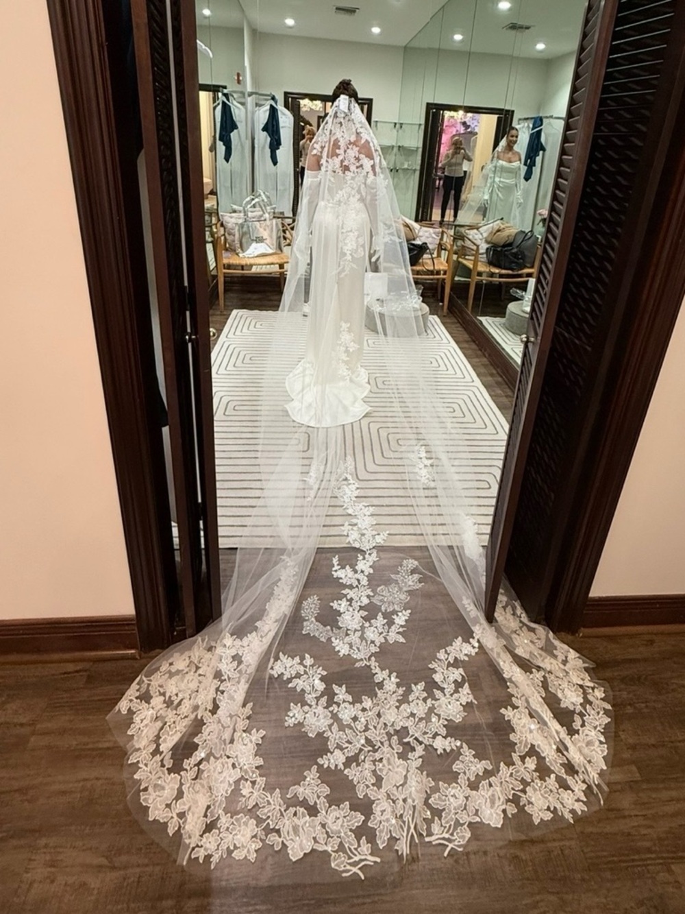 Pronovias White Flower Embroidery Cathedral Wedding Veil V-LA49